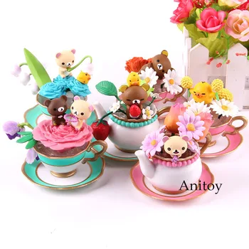 

Cute Bear Game Rilakkuma Touch Action Figure Flower Tea Cup PVC Collection Model Toy Birthday Gift 6pcs/set