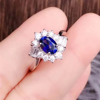 

Per jewelry Natural real blue sapphire ring Free shipping 925 sterling silver Fine jewelry For women 0.6CT gemstone R9122412
