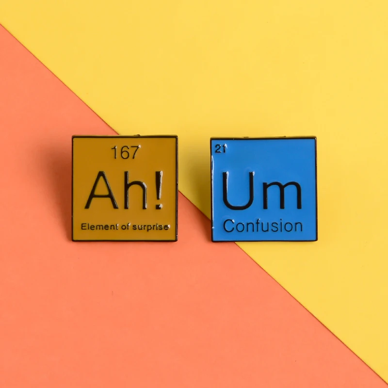 

Periodic table of elements enamel pin Yellow Surprise AH Blue Chaotic UM badge brooch Shirt bag Lapel pin jewelry Chemist gift