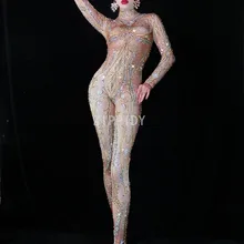 Модные разноцветные стразы, спандекс, комбинезон для женщин, певица, леггинсы для выпускного вечера, одежда для сцены, наряд для танцев, наряд для дня рождения