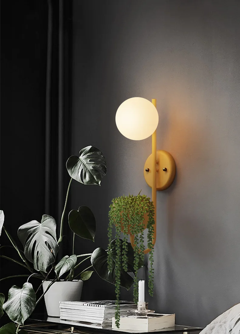 Современный простой скандинавский креативный настенный светильник, студия, балкон, спальня, теплый прикроватный макарон, шар, лампа, растительный настенный светильник