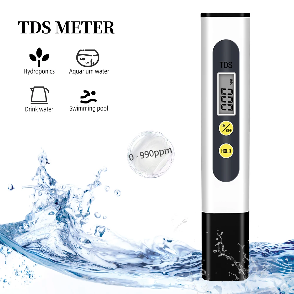 

TDS Meter Digital Water Tester 0-9990ppm Drinking Water Quality Analyzer Monitor Filter Rapid Test Aquarium Hydroponics Pools