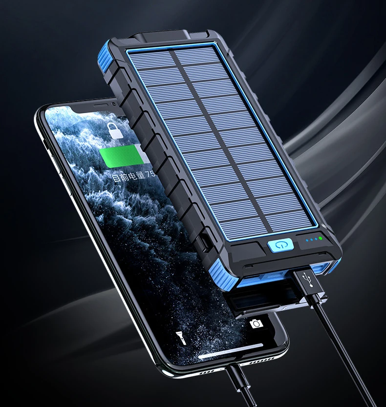 20000mAh Solar Power Bank For iPhone 11 XR Samsung Xiaomi Powerbank Portable Charger Waterproof Solar External Battery Poverbank best portable charger