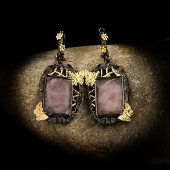 

Fashion Lady Bohemian Style Square Natural Crystal Butterfly Flying Earrings Lady Sweet 925 Silver Jewelry Drop Earrings