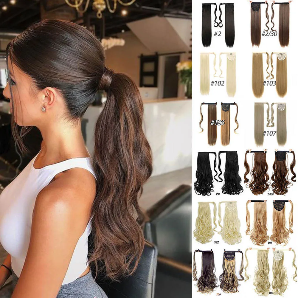 

MANWEI24''Long Straight Drawstring Ponytail Clip In Synthetic Hair Extension Extensions Wrap on Synthetic Ponytail Hair