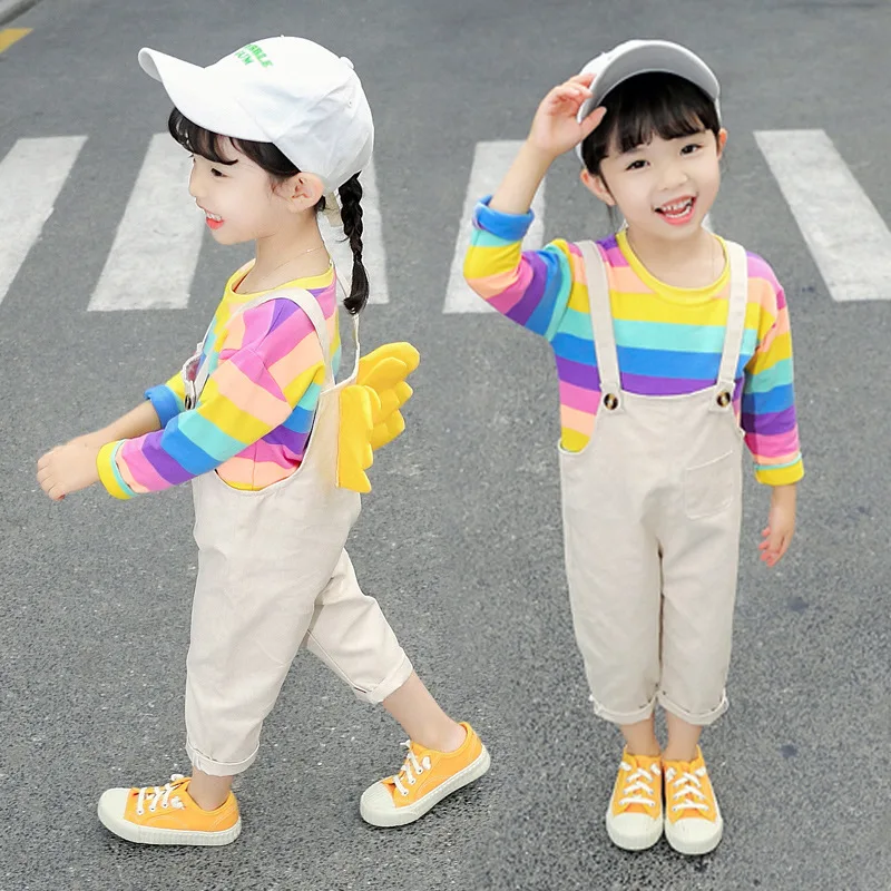 

Girls Wing Suspender Pants Set 2019 Autumn New Style Childrenswear Korean-style Little Girl Long Sleeve Autumn Clothing Two-Piec