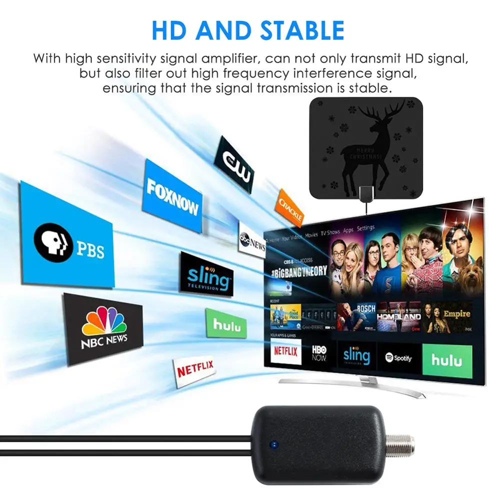 1180 миля антенна ТВ цифровая 4K 1080P Цифровая HDTV сигнал Приемник усилитель 25 dBi