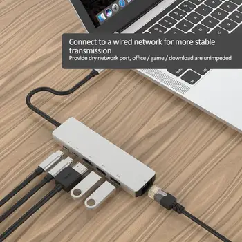 

6 in 1 USB Type C To 3.0 USB C HUB for MacBook Pro USB HUB RJ45 HDMI for Samsung S8 Huawei P20 Mate 20 Type C HUB Docking dock