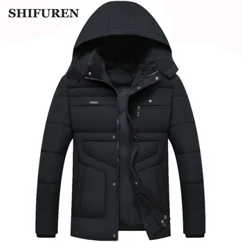 

SHIFUREN 2019 New Winter Men's Jacket Hooded Thick Warm Male Cotton-Padded Overcoat Parka Long Sleeve Outwear Coat Jaqueta