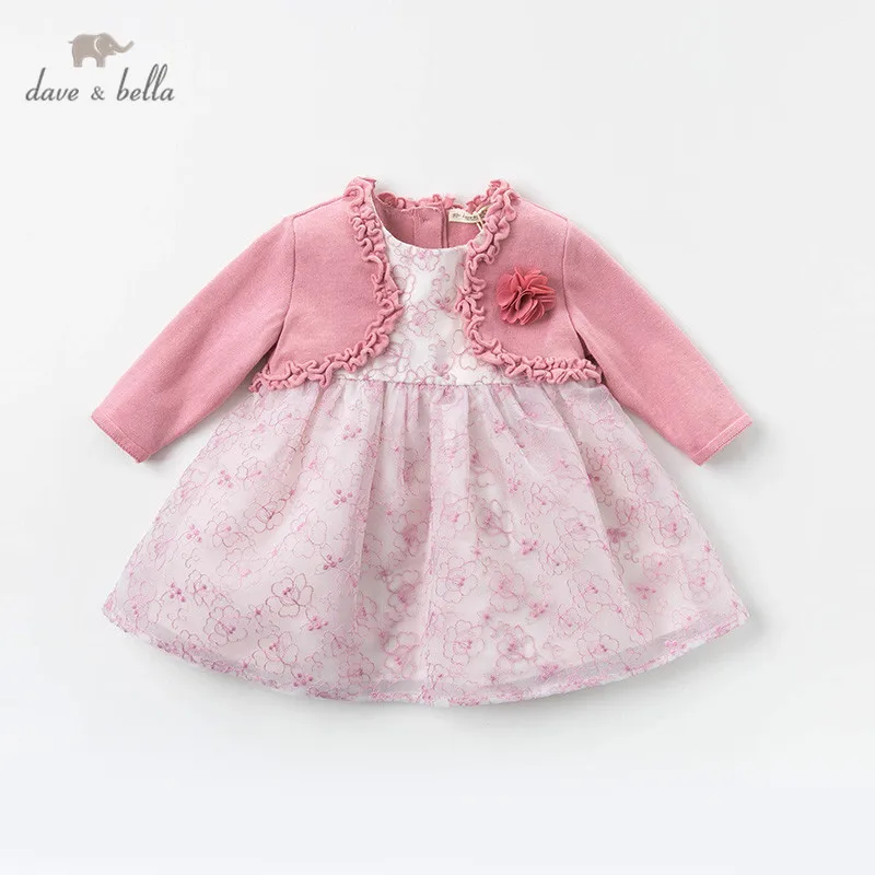 Dave bella/DBM13679; милое весеннее платье принцессы с цветочным рисунком и рюшами для маленьких девочек; детское модное праздничное платье; одежда в стиле Лолиты для маленьких детей