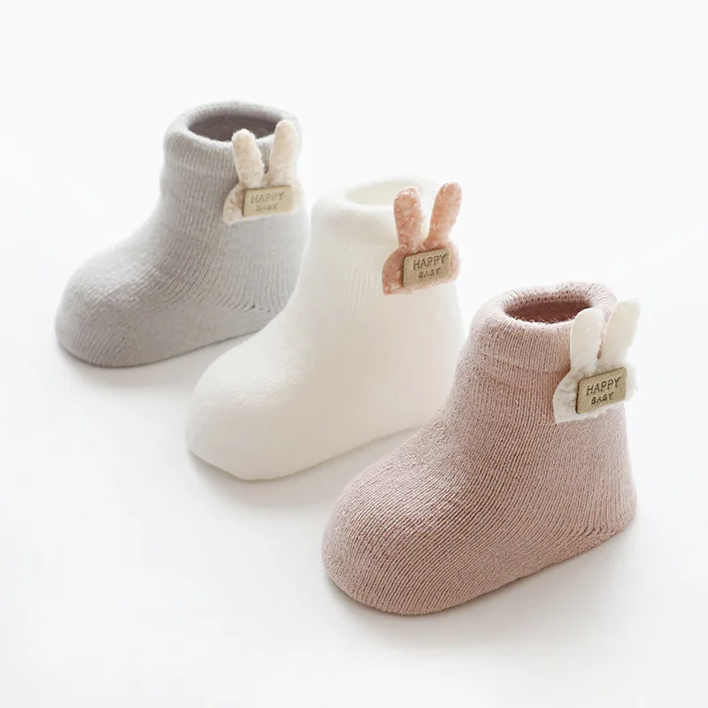 3 пары носков на осень и зиму, теплые носки, новая модная хлопчатобумажная одежда унисекс с длинными рукавами для новорожденных и малышей, свежий Карамельный цвет детские Нескользящие носки - Цвет: Rabbit
