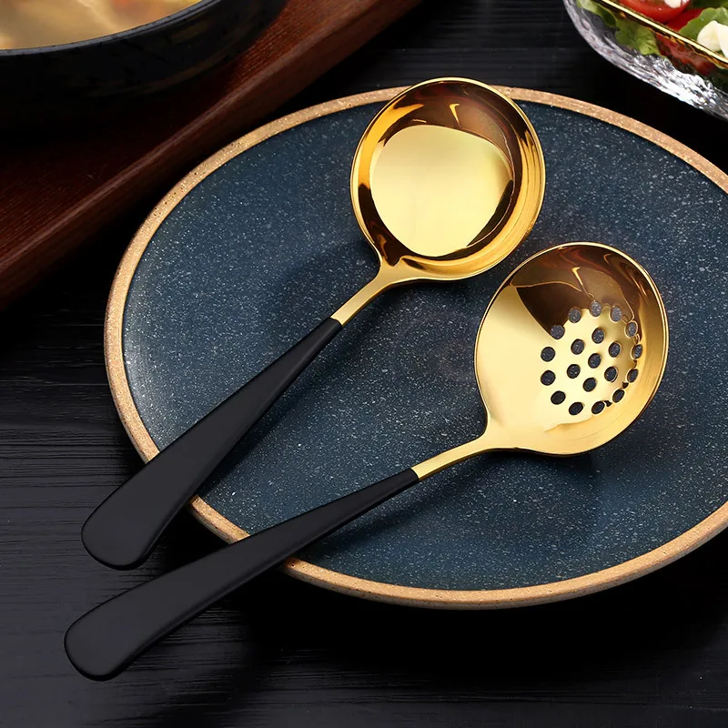 

Set of 2 304 Stainless Steel Kitehen Cooking Tools Soup Spoon with Drainer Utensils Accessories Cook Cutlery Gadget Tools