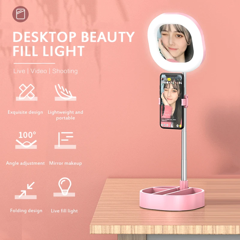 

Adjustable 2 IN 1 Phone Holder Ring-Light 3 Modes 84LED Desktop Beauty Fill Light For Live Video Streaming Make Up Selfie Photo