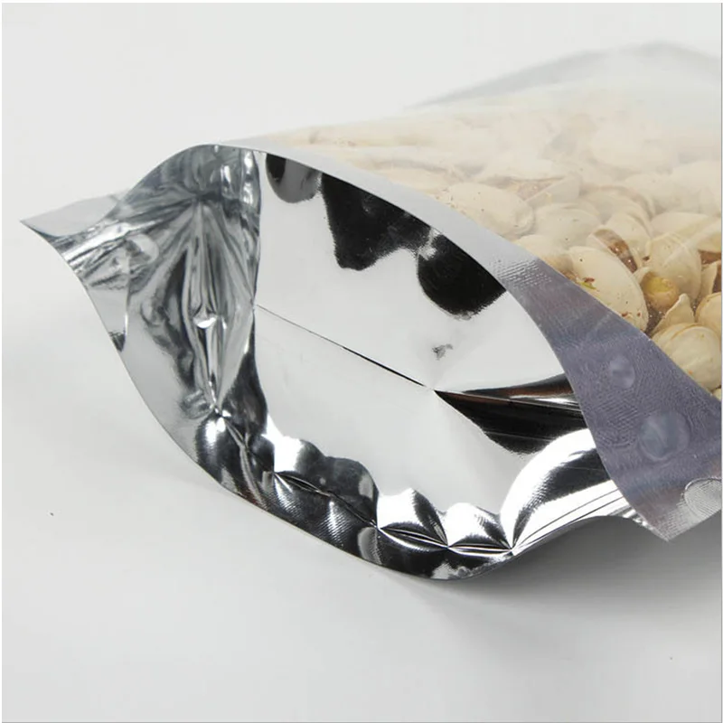 100PCS Clear/Silver Aluminum Foil Zip Lock Snack Retails Package Bag with Hang Hole Mylar Self Seal Zipper Tea Nuts Storage Bag