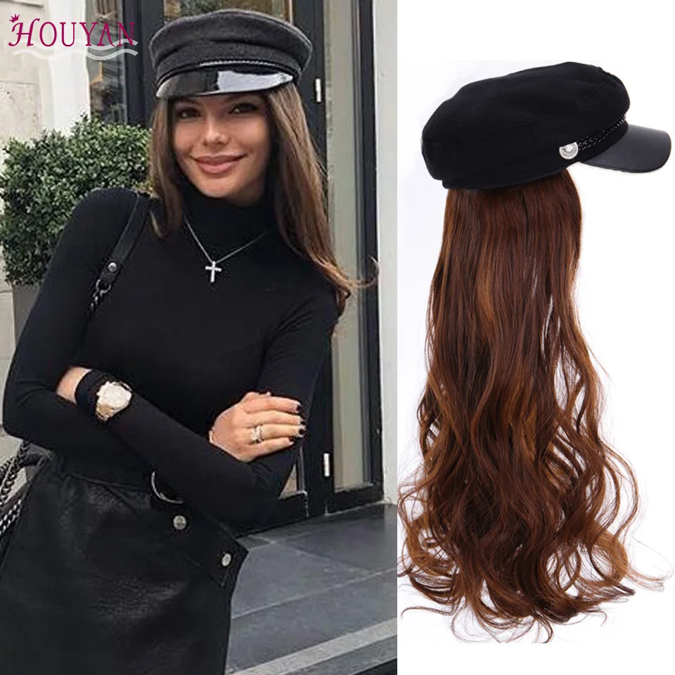 

HPUYAN Women's seamless stitching of wavy wigs with integrated navy caps