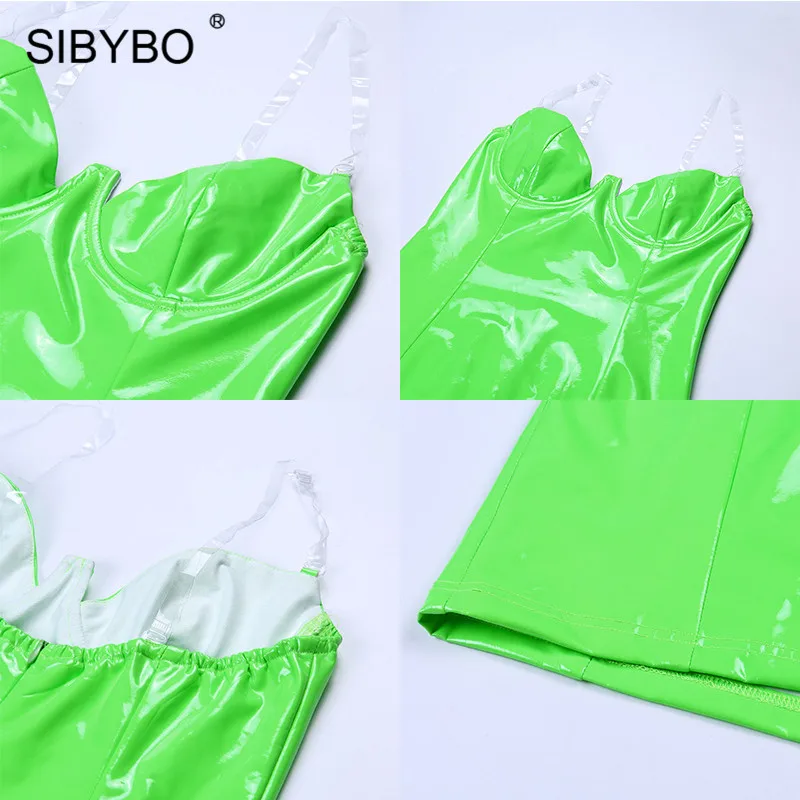 SIBYBO сексуальное платье из искусственной кожи с бретельками, женское летнее Мини-Платье С v-образным вырезом и открытой спиной, Клубные вечерние короткие платья