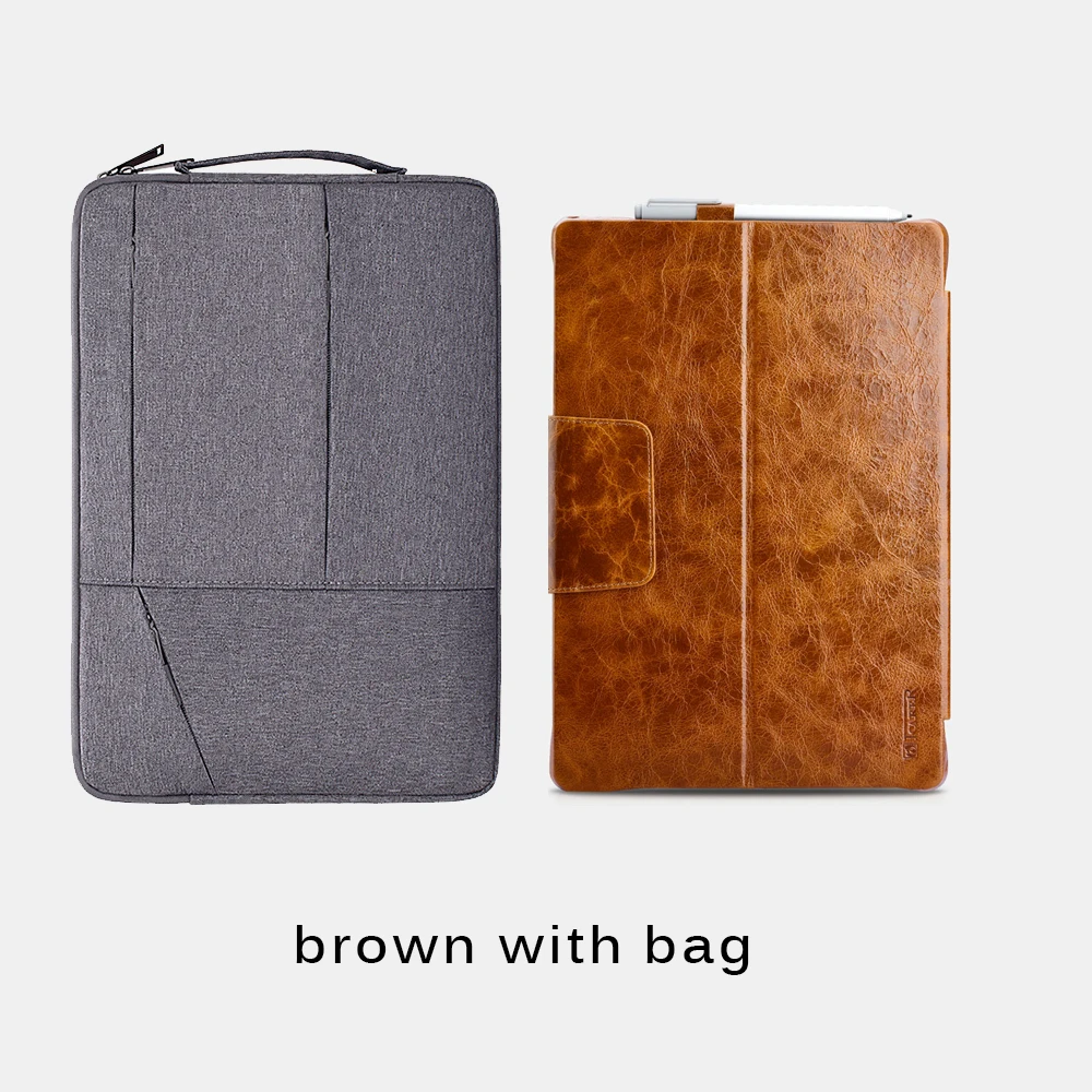 Роскошный ультра-тонкий футляр из натуральной кожи обложка чехол для microsoft Surface Pro 4/5/6 iPad Pro 7 защитный рукав в виде ракушки - Цвет: brown with bag