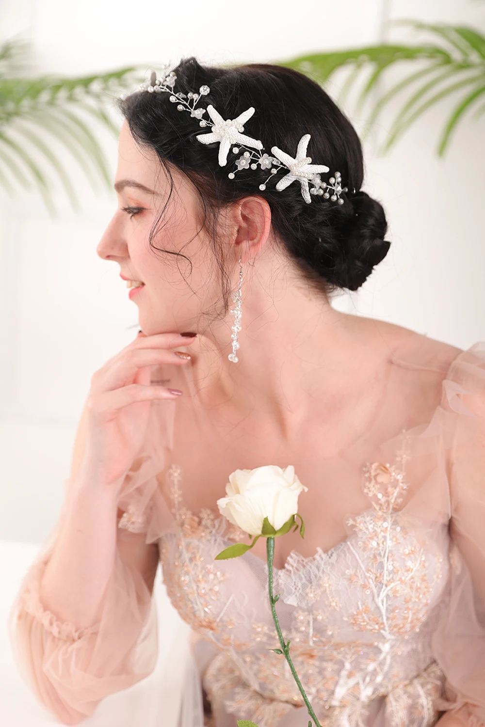 Wedding Bridal Accessories Shiny Star Wearing Headband Flower Pearls fascinator hat Handmade Hair Jewelry for women hair accessories bridal hair accessories bridal jewelry set