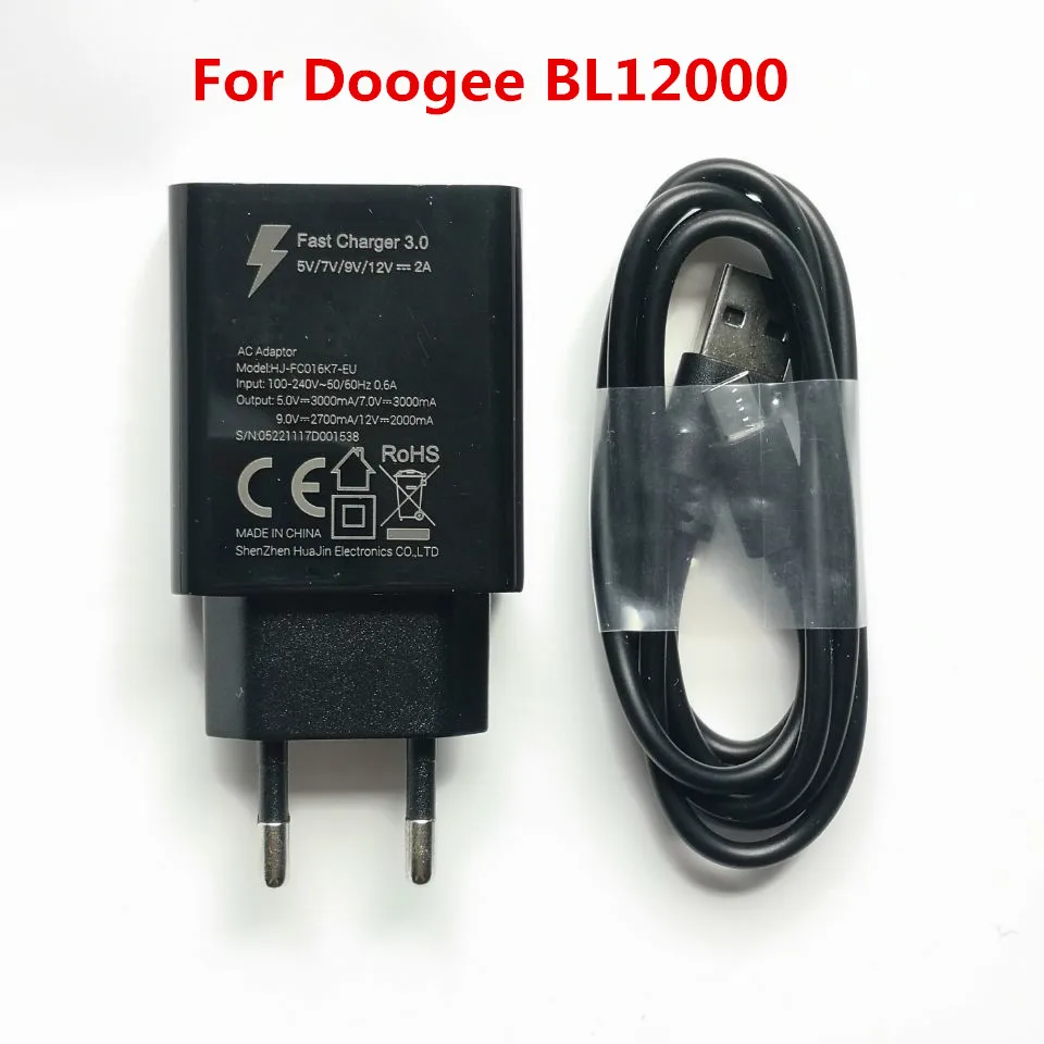 

New Original Doogee BL12000 AC Adaptor Fast Charger 3.0 Travel Charger EU Plug Adapter + USB Cable DC 5V 7V 9V 2A