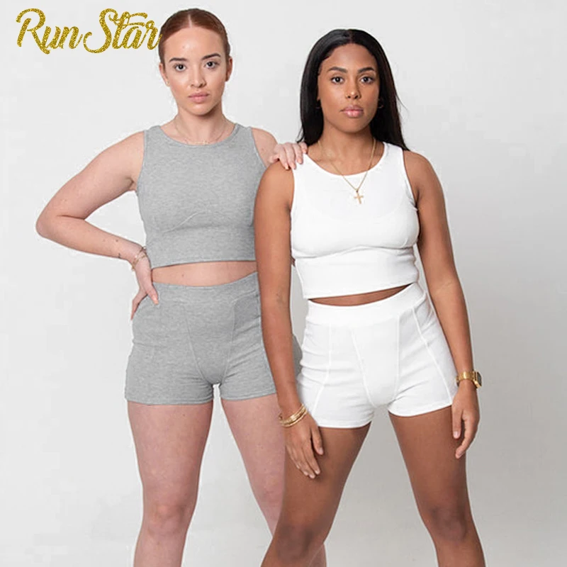 

RunStar летнее платье для женщин, комплект из 2 предметов, однотонный топ + шорты для женщин без рукавов в комплекте с набором подходящих сумочек Повседневный спортивный костюм Фитнес Одежда для пробежек