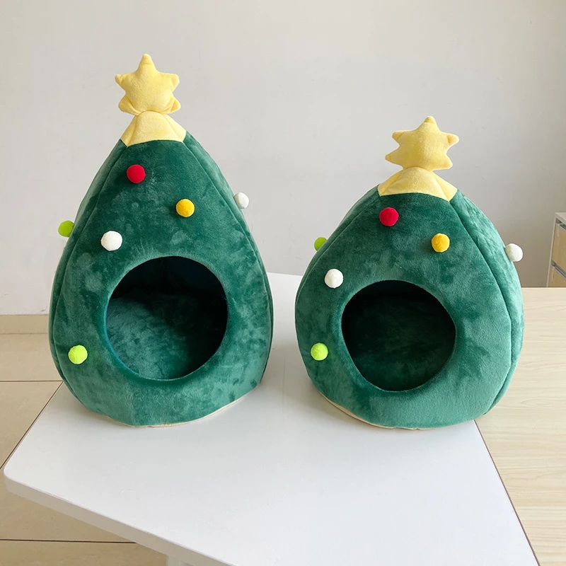 Christmas Tree Cat Bed Indoor Soft Warm Cats Dog House Puppy Cage Cave Sleeping Mat Products for Pets Winter Supplies Green | Дом и сад