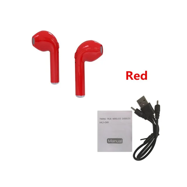 2 red with cable Bluetooth наушники I7s TWS спортивные фитнес беспроводные гарнитуры стерео беспроводные Bluetooth наушники с зарядной коробкой для всех телефонов - Цвет: 2 red with cable