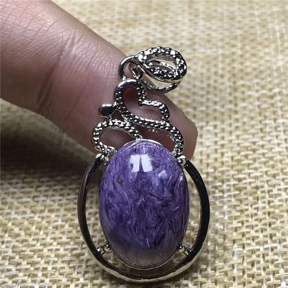 Natural Charoite Pendant For Women Lady Man Purple Crystal 18x13mm Oval Beads Gemstone Silver Necklace Pendant Jewelry AAAAA