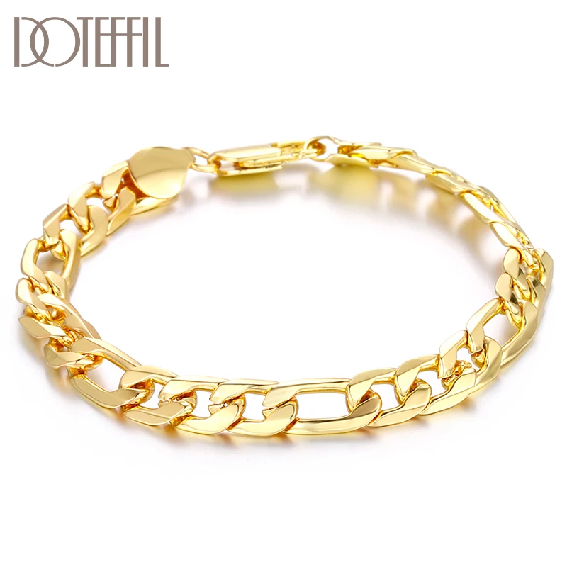 DOTEFFIL 925 Sterling Silver 18K Gold 8mm Classic Bracelet For Women Man Wedding Engagement Party Fashion  Jewelry