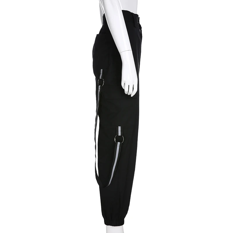 Rapwriter повседневные Стрейчевые черные брюки с высокой талией и светоотражающими полосками для женщин хип-хоп свободные брюки-карго для бега женские брюки-карандаш