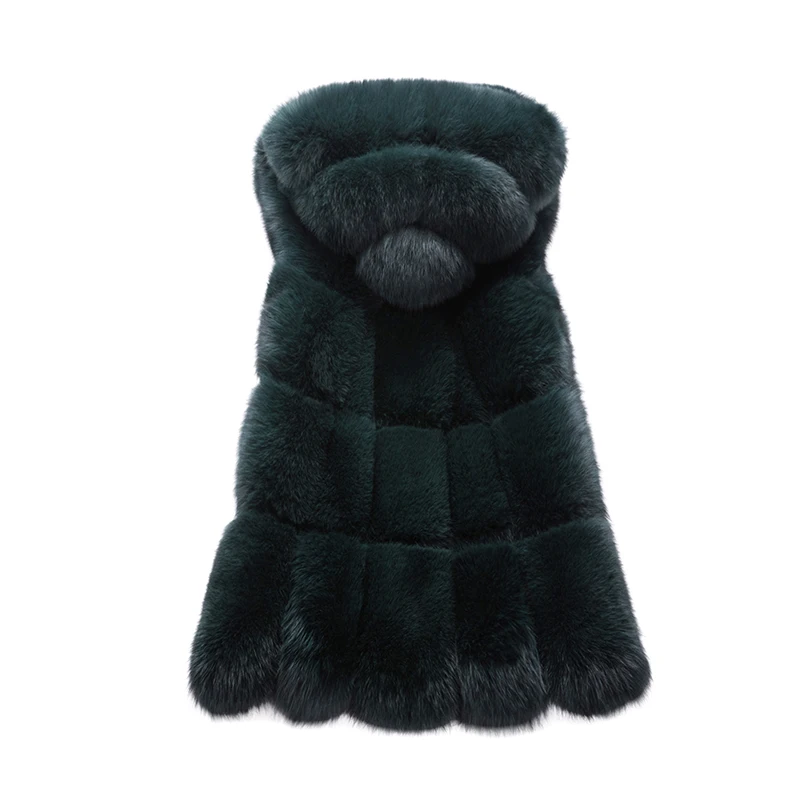 women's clothing winter real natural genuine new whole skin fox fur vest hooded vest cape coat long style 1013