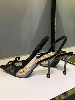 

Sandal Woman 2020 summer versatile new wave dot mesh fine heel pointed shallow high-heeled shoes fairy wind single shoe woman