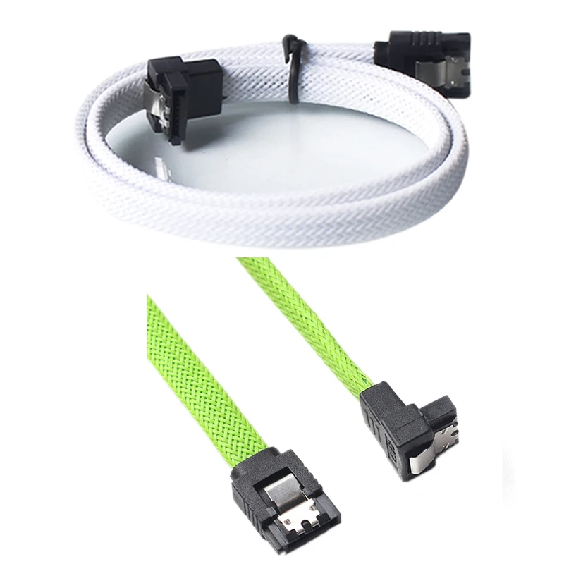 2 шт 50 см SATA 3,0 III SATA3 7Pin кабель для передачи данных под прямым углом 6 ГБ/сек. SSD Кабели HDD жесткий диск шнур для передачи данных с нейлоновыми рукавами(белый