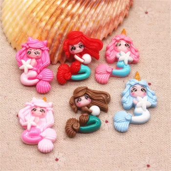 

10pcs Cute New Hand Painted Resin Mermaid Flatback Cabochons Miniature Art DIY Craft/Hair Clip Decoration