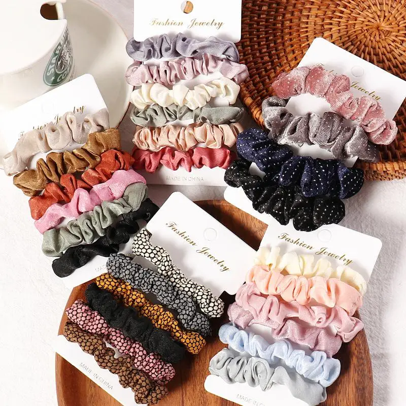 pearl hair clip 3-6Pcs Velvet Hair Rope Satin Sequin Cloth Scrunchies Elastic Hairband Women Ponytail Holder Hair Ties Girls Hair Accessories head wrap for women