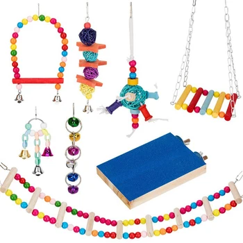 

8Pcs Bird Parrot Toys Bird Swing Hanging Toy Bird Cage Toys Hammock Bell Swing Ladder Perch Chewing Toys for Parrots