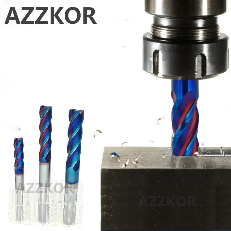 AZZKOR Milling Cutter Alloy Coating Tungsten Steel Tool 100L Hrc70 Lengthening Face Mill Endmills Top CNC Milling Cutter