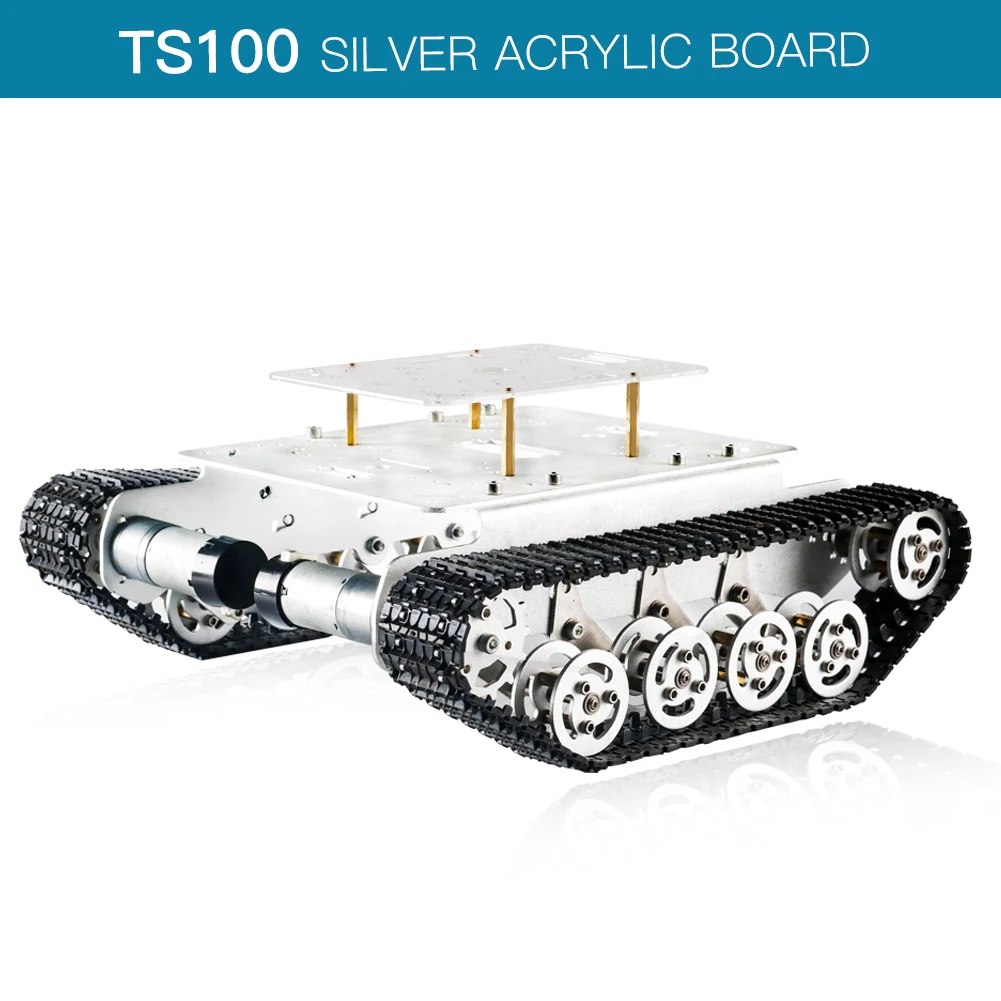 SZDOIT TS100 Metal Tracked RC Robot Tank Chassis Kit with Acrylic Board, Robot Arm Can be Directly Mounted on the Car High Torqu