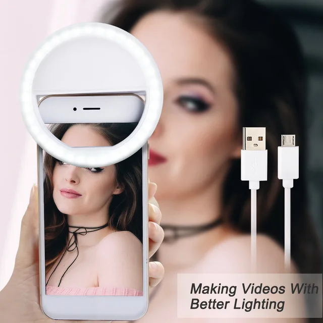 USB Charger led Selfie Ring Light Rechargeable Portable Clip-on Selfie Fill Light For Cell Phone/Girl Make-up - Цвет: white