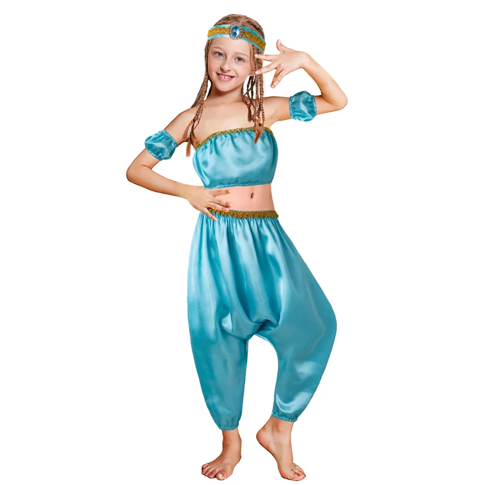 

Pettigirl Girls Jasmine Princess Sets Cosplay Costume Halloween Party Summer Dance Boutique for Kids Clothes G-DMCS204-G003