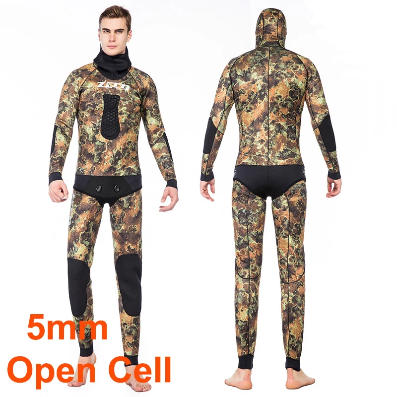 Men Wetsuit 5mm Neoprene Open Cell Diving Suit 2pcsset Spearfishing