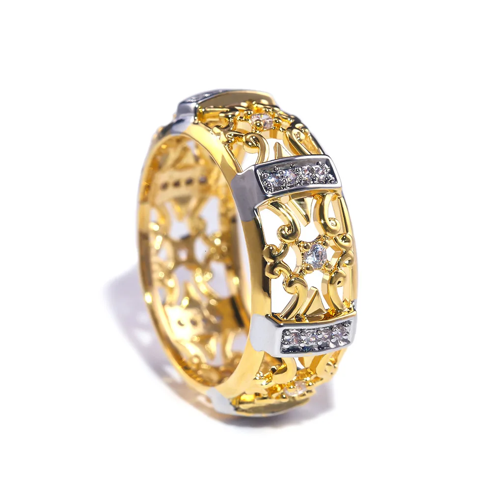 Элегантные блестящие кольца с цветком из кубического циркония для женщин, женские кольца с золотым и серебряным покрытием, обручальные кольца с кристаллами, ювелирные изделия - Цвет основного камня: Gold