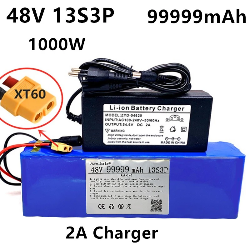 48V99999Ah 1000w 13S3P XT60 48V комплект литий-ионный батарей 99999mah для электровелосипеда 54 6 v