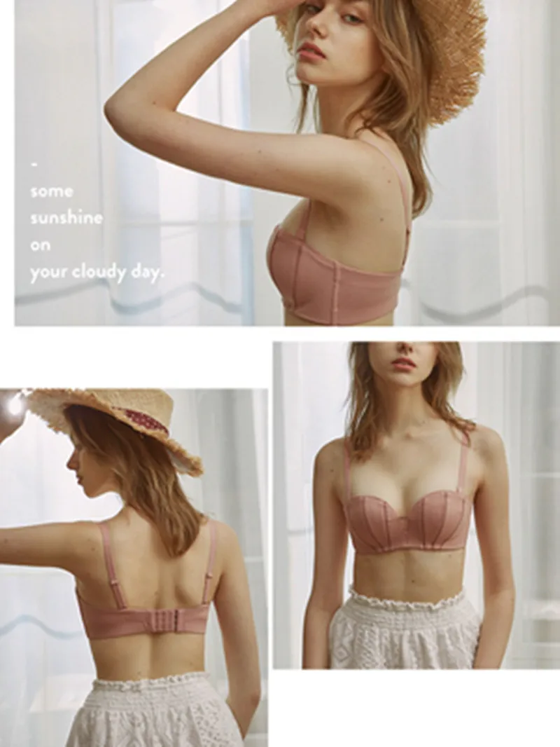 

Shell-type half-cup plaster bra removable shoulder strap invisible underwear women's non-steel ring gathered