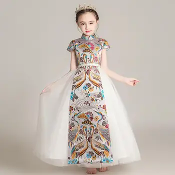 

Luxury Chinese style children Catwalk evening dress New flower girl embroidery gown birthday party dress for girls vestidos L16