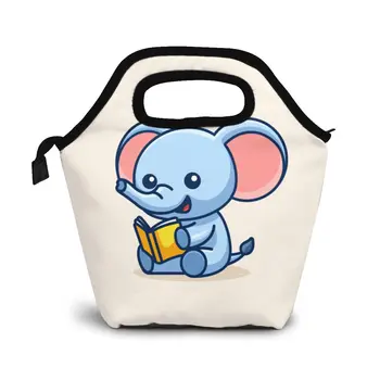 

Elephant Reading Lunch Bag Boxes Bags Portable Insulated Picnic Food Box for Women Men