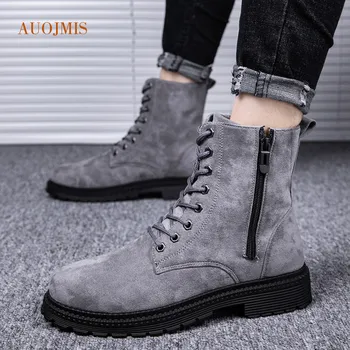 

Long tube zipper Martin boots high help autumn and winter tooling shoes wild Korean version of the tide shoes British outdoor