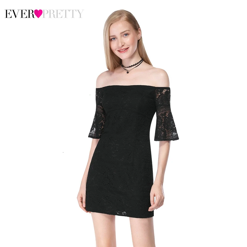 AS05629BK Черные короткие коктейльные платья Ever Pretty A-Line с v-образным вырезом без рукавов, сексуальные кружевные вечерние платья Vestidos De Coctel - Цвет: AS05629BK