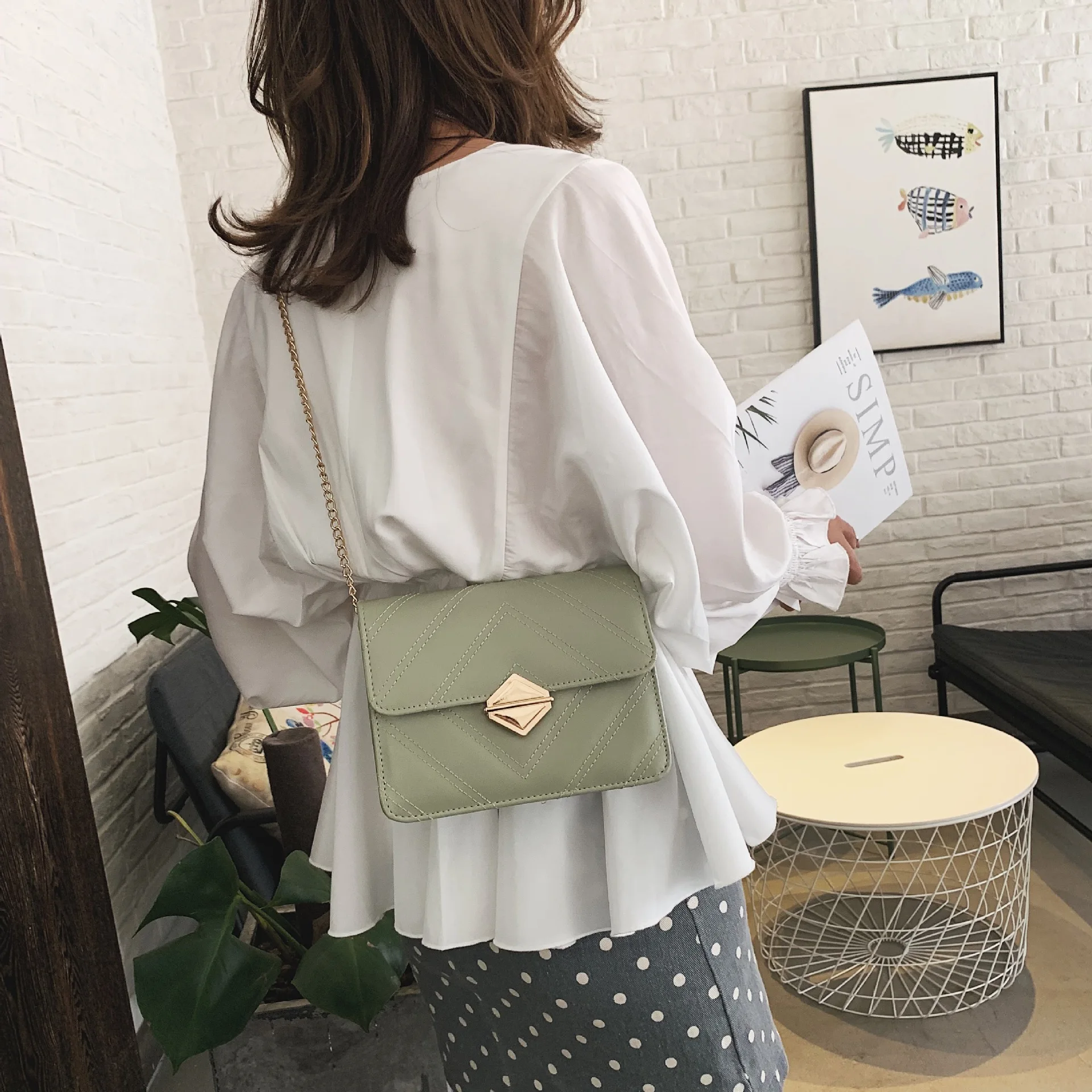 

2019 Summer Bag Women's Korean-style Fashion Graceful Spiraea Shoulder Bag INS Normcore Style Chain Oblique Bag