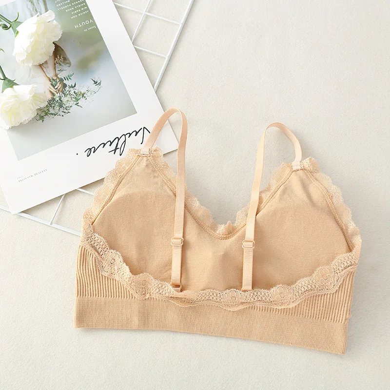 New product thread lace lace breast wrap girl one piece no steel ring vest yoga sleep bra underwear teenage girls top