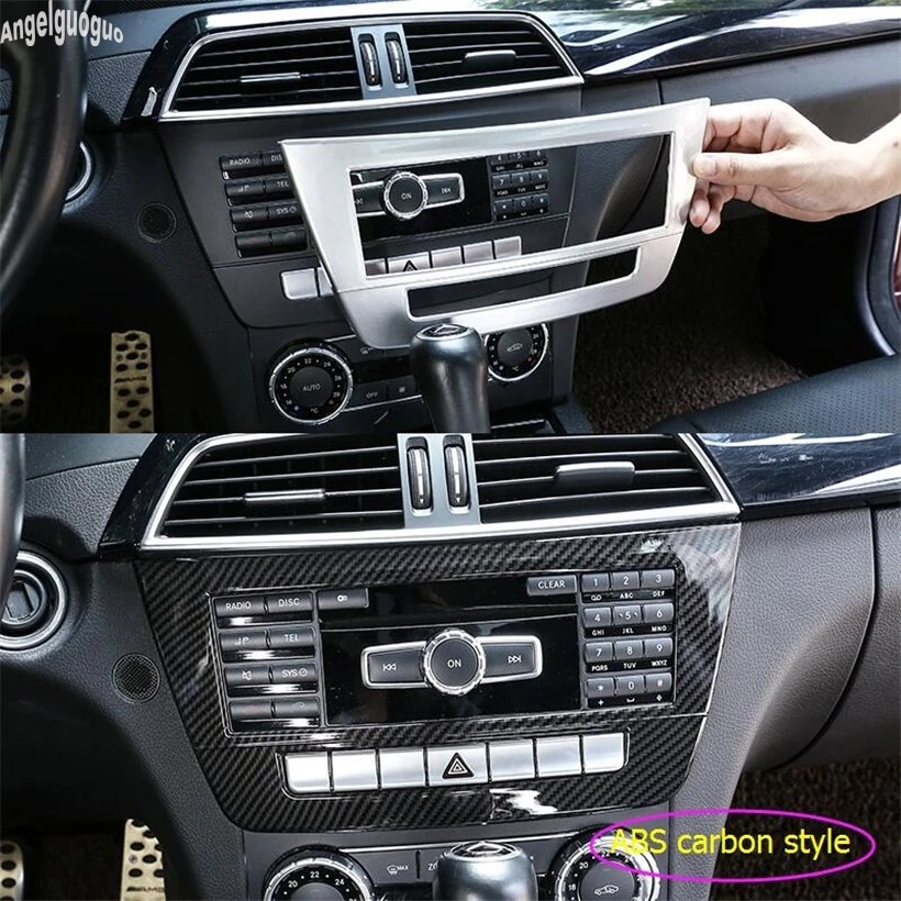 ABS Carbon fiber/chrome For Mercedes Benz C class W204 2010-14 Car Center Console CD Panel Buttons Frame Trim Decoration Sticker